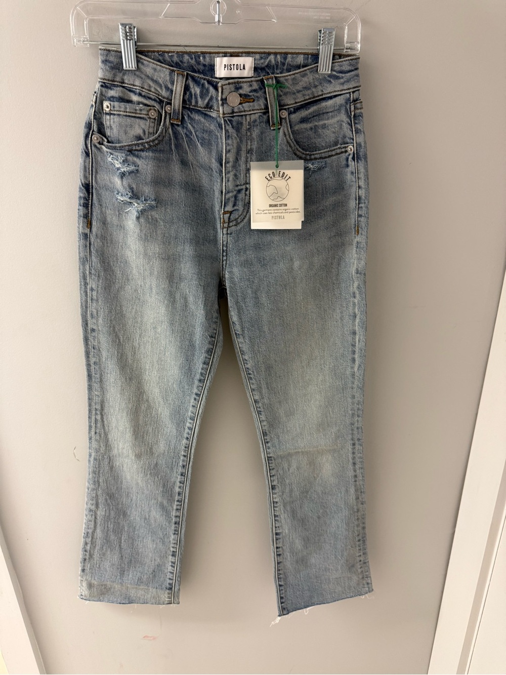 pistola Light Blue Distressed Cropped Straight Jeans